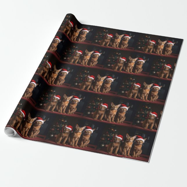 Abyssinian by the Fireplace Christmas Wrapping Paper (Unrolled)