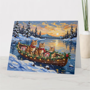Abyssinian Cat Christmas Boat Holiday Card