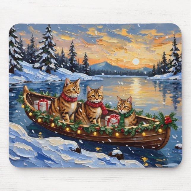 Abyssinian Cat Christmas Boat Holiday Mouse Pad (Front)