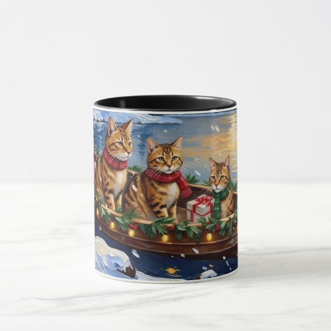 Abyssinian Cat Christmas Boat Holiday Mug (Center)