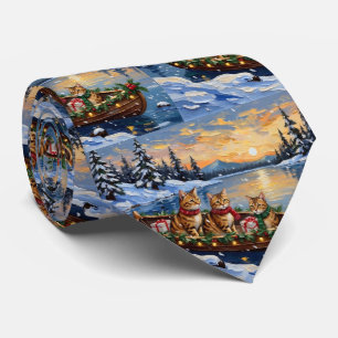 Abyssinian Cat Christmas Boat Holiday Tie