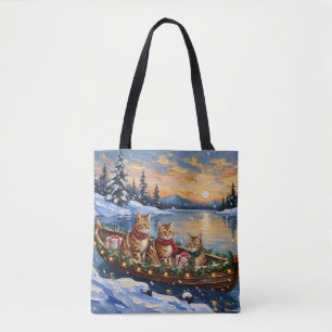 Abyssinian Cat Christmas Boat Holiday Tote Bag