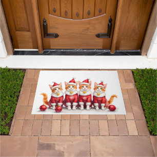 Abyssinian Cat Christmas Dress Santa Hat Doormat