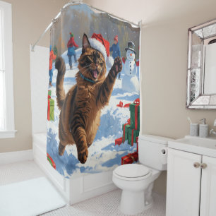 Abyssinian Cat Christmas Festive Snow Scene