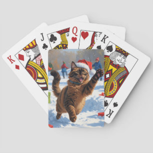 Abyssinian Cat Christmas Festive Snow Scene Playing Cards