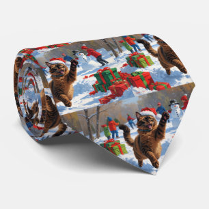 Abyssinian Cat Christmas Festive Snow Scene Tie