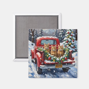 Abyssinian Cat Christmas Red Truck Holiday Magnet