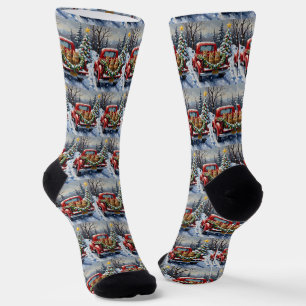 Abyssinian Cat Christmas Red Truck Holiday Socks