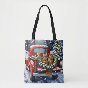 Abyssinian Cat Christmas Red Truck Holiday Tote Bag