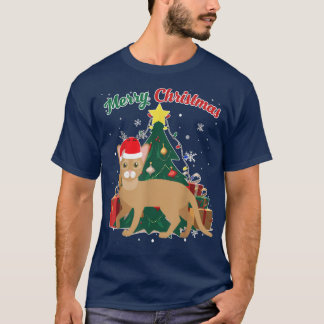 Abyssinian Cat Christmas Tree Snow Flakes Xmas Pre T-Shirt