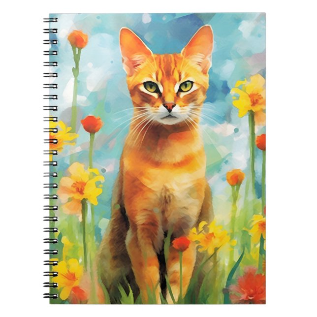 Abyssinian cat colourful watercolor artwork notebook (Front)
