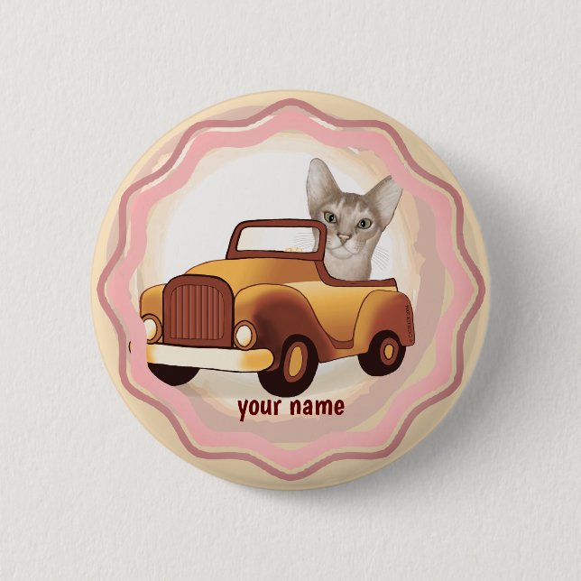 Abyssinian Cat Driving Car   2 Inch Round Button (Front)