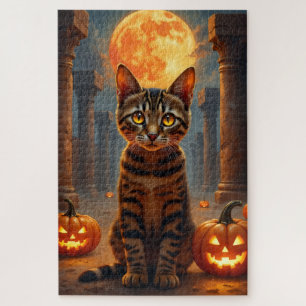 Abyssinian Cat Haunted Temple Halloween Portrait Jigsaw Puzzle