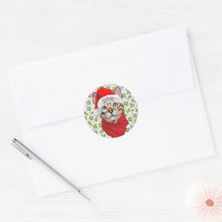 Abyssinian Cat Ho Ho Ho Santa Hat Meowy Christmas Classic Round Sticker