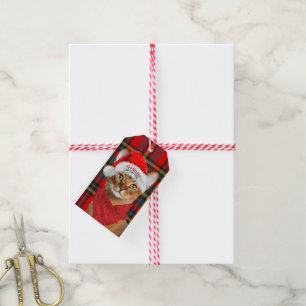 Abyssinian Cat Ho Ho Ho Santa Hat Meowy Christmas Gift Tags