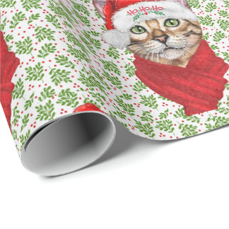 Abyssinian Cat Ho Ho Ho Santa Hat Meowy Christmas Wrapping Paper