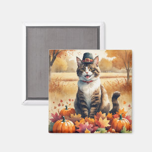 Abyssinian Cat  in Autumn Leaves Thanksgiving Art  Magnet