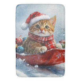 Abyssinian Cat in Sledge Let it Snow Christmas Bath Mat