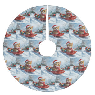 Abyssinian Cat in Sledge Let it Snow Christmas Brushed Polyester Tree Skirt