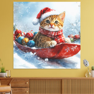 Abyssinian Cat in Sledge Let it Snow Christmas Canvas Print