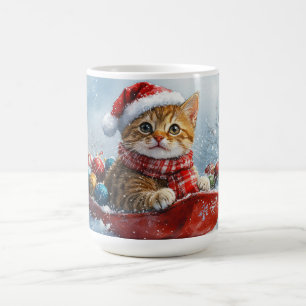 Abyssinian Cat in Sledge Let it Snow Christmas Coffee Mug