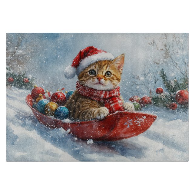 Abyssinian Cat in Sledge Let it Snow Christmas Cutting Board (Front)