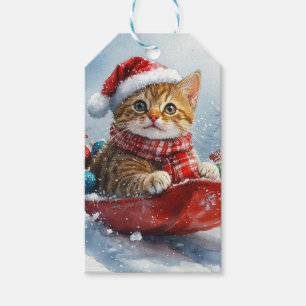 Abyssinian Cat in Sledge Let it Snow Christmas Gift Tags