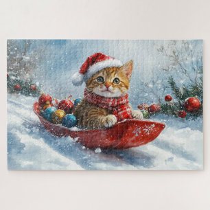 Abyssinian Cat in Sledge Let it Snow Christmas Jigsaw Puzzle