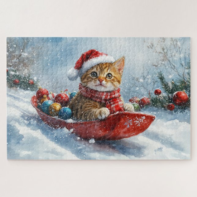 Abyssinian Cat in Sledge Let it Snow Christmas Jigsaw Puzzle (Horizontal)