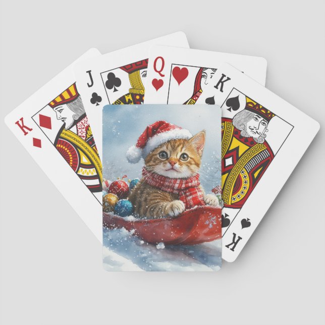 Abyssinian Cat in Sledge Let it Snow Christmas Playing Cards (Back)