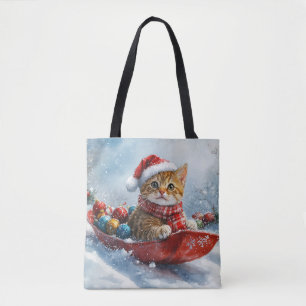 Abyssinian Cat in Sledge Let it Snow Christmas Tote Bag