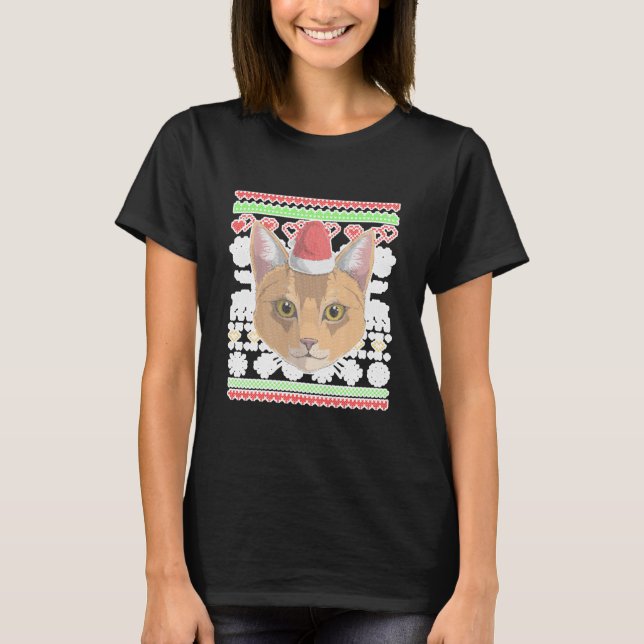 Abyssinian Cat Kitty Santa Claus Ugly T-Shirt (Front)