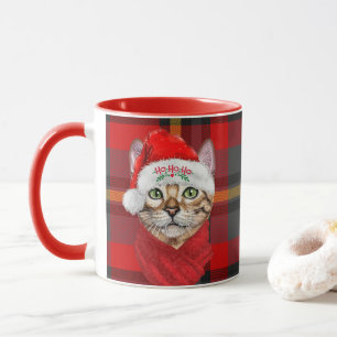 Abyssinian Cat Lover Red Plaid Christmas Mug