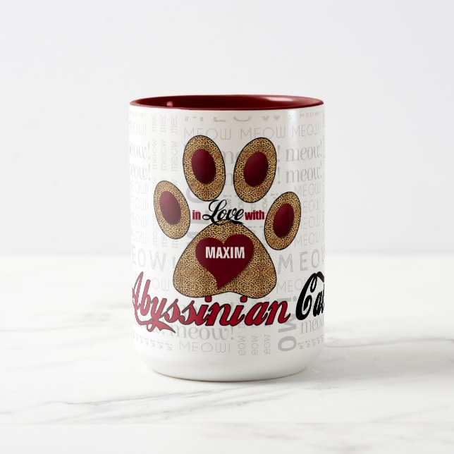 Abyssinian Cat Lover's Breed Specific Cheetah Two-Tone Coffee Mug (Center)