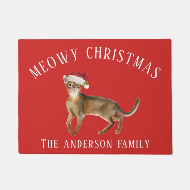 Abyssinian Cat Meowy Christmas Doormat (Front)