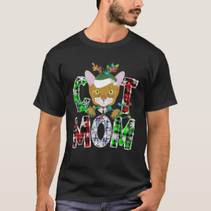 Abyssinian Cat Mom Lights Plaid Xmas Pajama Reinde T-Shirt
