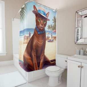 Abyssinian cat on Beach, summer gift for cat lover