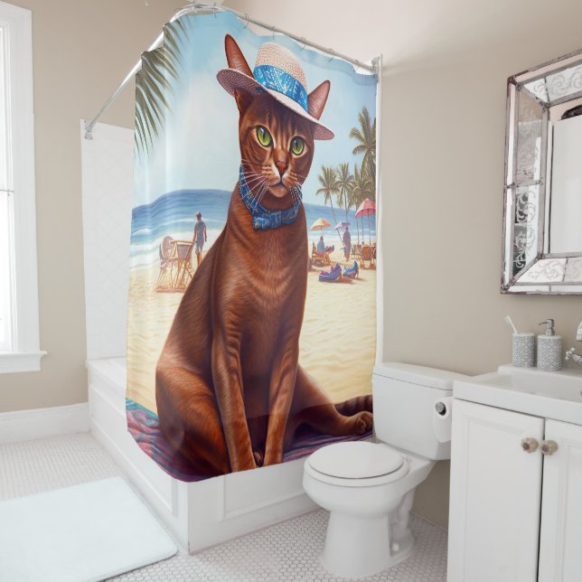 Abyssinian cat on Beach, summer gift for cat lover (In Situ)