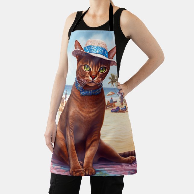 Abyssinian cat on Beach, summer gift for cat lover Apron (Insitu)