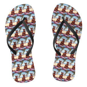 Abyssinian cat on Beach, summer gift for cat lover Flip Flops