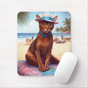 Abyssinian cat on Beach, summer gift for cat lover Mouse Pad