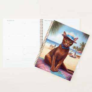 Abyssinian cat on Beach, summer gift for cat lover Planner