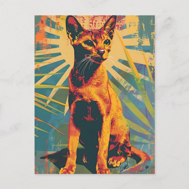 Abyssinian Cat Vintage Art Postcard (Front)