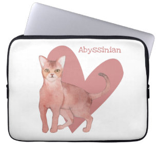 Abyssinian Cat Watercolor Kitty Pink Heart Laptop  Sleeve