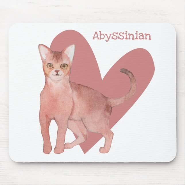Abyssinian Cat Watercolor Kitty Pink Heart Mouse P Pad (Front)