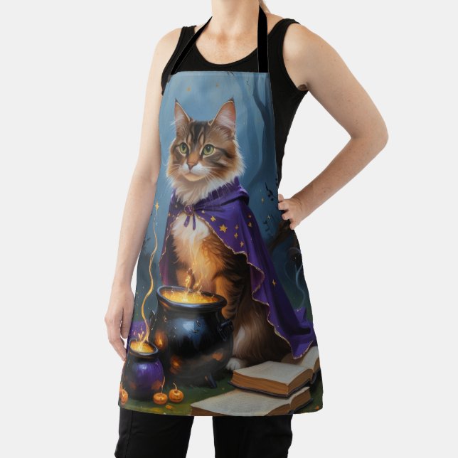 Abyssinian Cat  Whimsical Halloween Painting  Apron (Insitu)