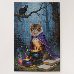 Abyssinian Cat  Whimsical Halloween Painting  Jigsaw Puzzle