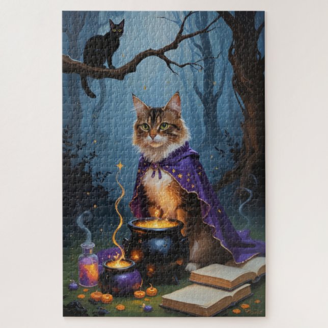 Abyssinian Cat  Whimsical Halloween Painting  Jigsaw Puzzle (Vertical)