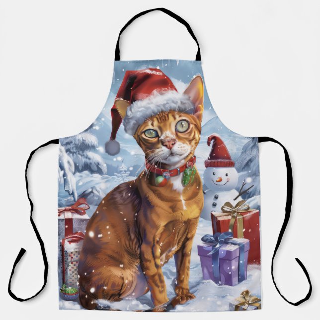 Abyssinian Cat Winter Wonderland Christmas Joy  Apron (Front)