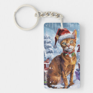 Abyssinian Cat Winter Wonderland Christmas Joy Keychain